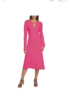 Elie Tahari Hot Pink Long-Sleeve Keyhole Midi Dress